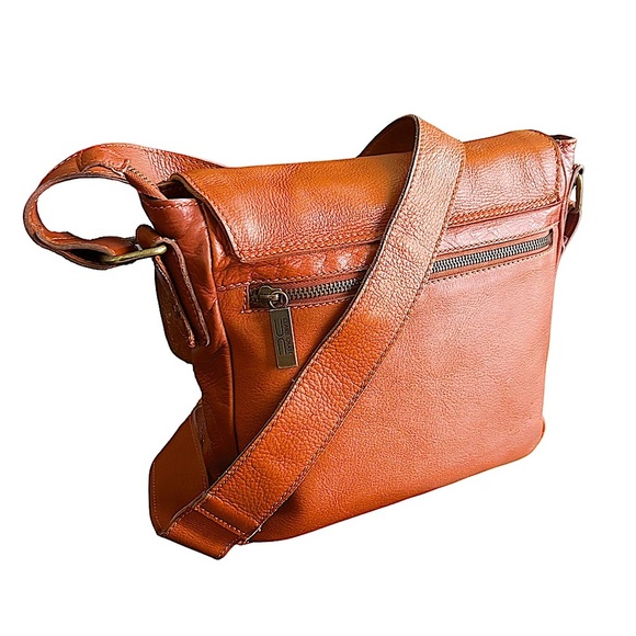 Claire Chase Cognac Brown Leather Small Messenger Bag - Picture 6 of 10